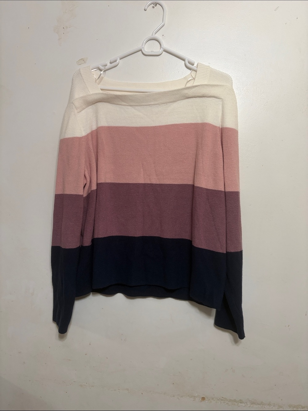 Liz Claiborne Striped Boatneck Sweater in Cream, Blush, Mauve and Navy